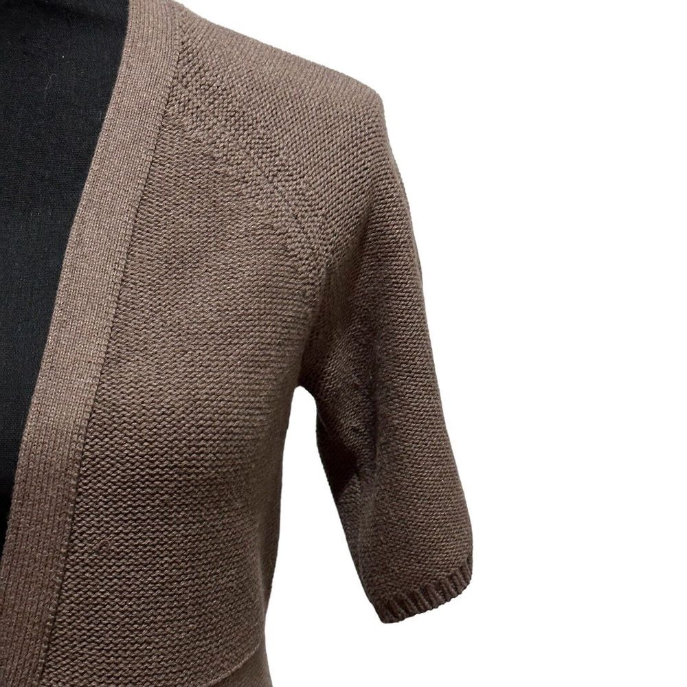 Kenji Womens Large Short Sleeve Cardigan Sweater Anthropologie Taupe - Picture 3 of 9